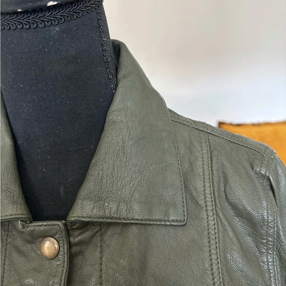Members Only Vintage Olive Green Leather Jacket - Picture 6 of 16